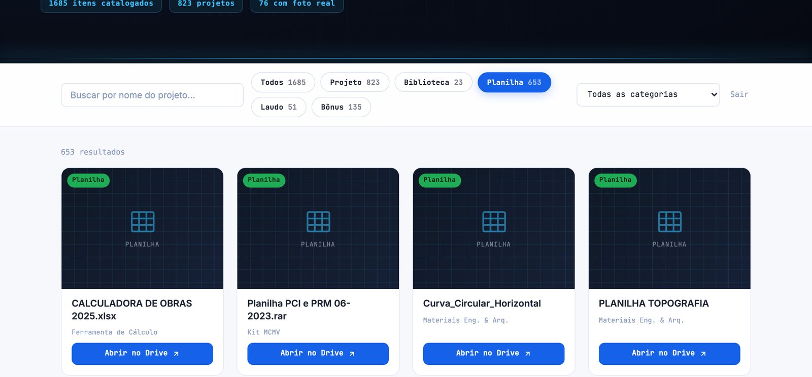 Planilhas catalogadas uma a uma no app EngBox