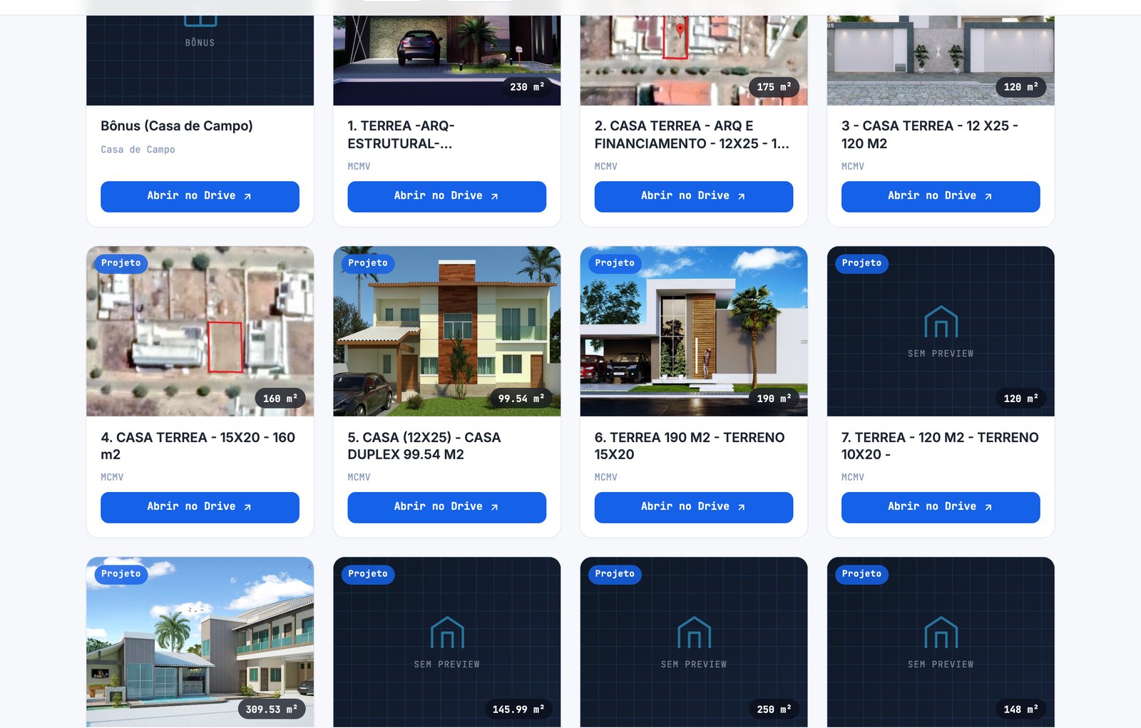 Cards de projetos com foto real no app EngBox