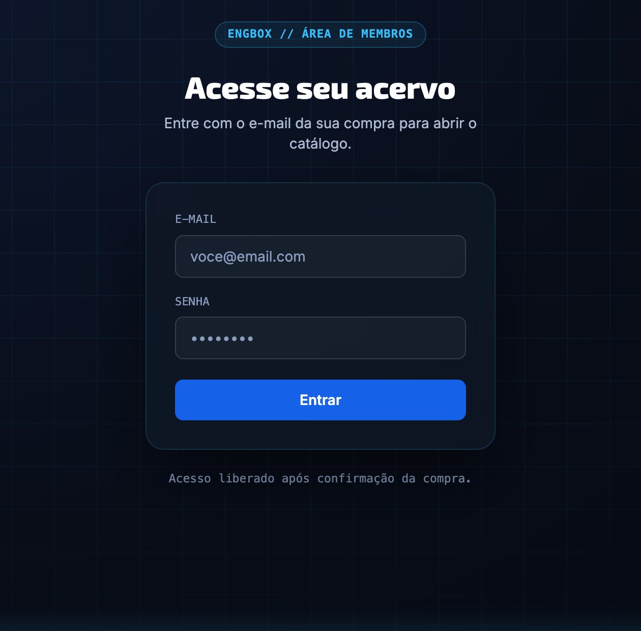 Tela de acesso do app EngBox